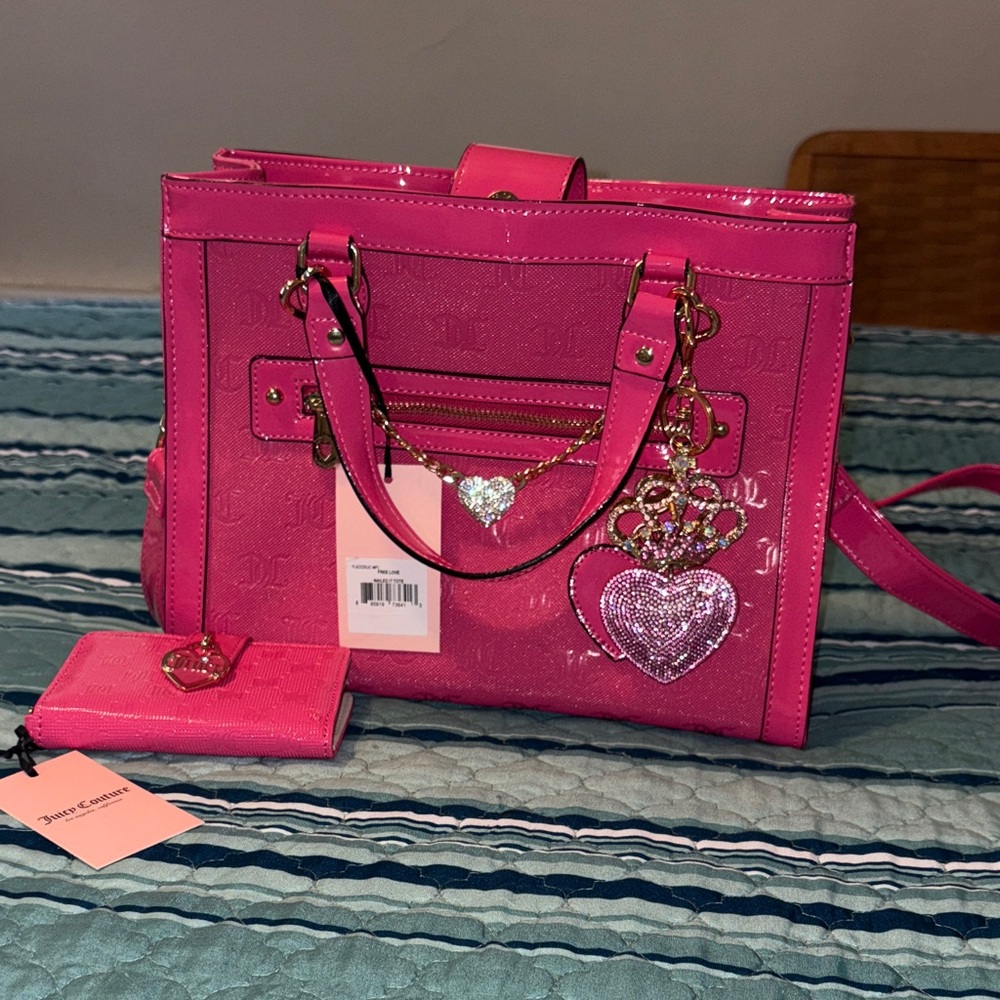Juicy Couture Fuchsia Satchel with Heart Accents
